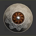 Classic Wooden Table Lamp With Spiral Base Beige Lampshade And Lace Doily