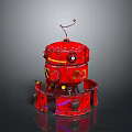 Red Metallic Robot Character With Round Body Rusty Texture Antenna And Eye Component