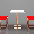 Modern Dining Table Set With White Tabletop Red Stools And Golden Legs 3d model