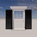 Classic Casement Window With White Frame And Black Wooden Shutters Design