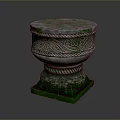 Decorative Stone Stool With Green Top And Golden Pattern On Green Base 3d model