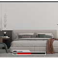 Modern Double Bed Interior With Upholstered Headboard Side Chair Throw Blanket And Decorative Pillows