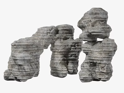 Natural Textured Stone Garden Decorative Ornaments With Stacked Rock Structures For Landscaping 3d model