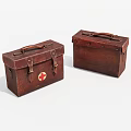 Two Vintage Brown Leather Boxes With Red Cross Emblem And Classic Storage Design