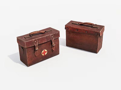Two Vintage Brown Leather Boxes With Red Cross Emblem And Classic Storage Design 3d model