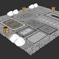 Garden Path Paving With Various Patterns Gravel Plants And Lanterns 3d model