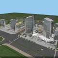 Modern Tall Office Buildings With Glass Curtain Walls And Curved Architectural Design