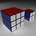 Rubik's Cube 3D Render With Red Blue White Faces And Black Borders