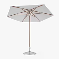 Outdoor White Umbrella With Wooden Frame And Silver Base Stand