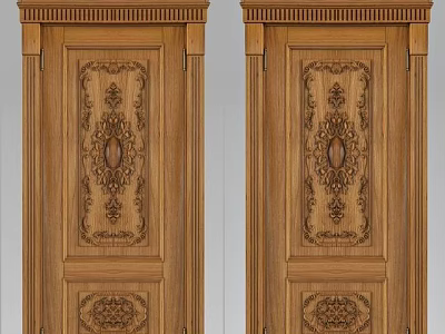Traditional Wooden Swing Door Design With Intricate Carved Patterns And Classic Frames 3d model