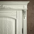 White Hinged Door with Decorative Patterns and Columns on Dark Textured Wall 3d model