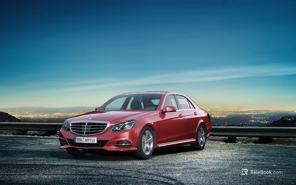 Red Mercedes Benz Sedan Against Urban Night View 3d model 