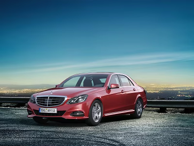 Red Mercedes Benz Sedan Against Urban Night View 3d model