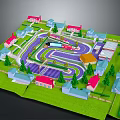 3D Residential Community Model With Colorful Houses Curved Roads Green Lawns And Trees