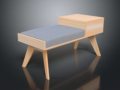 Modern Wooden Bench With Gray Cushion Light Wood Legs And Small Tabletop 3d model