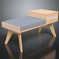 Modern Wooden Bench With Gray Cushion Light Wood Legs And Small Tabletop
