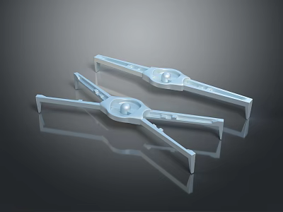 Two Silver Symmetrical Mechanical Metal Parts With Central Circular Design On Black Reflective Surface 3d model