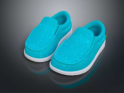 Turquoise Casual Slip On Shoes With White Sole And Perforated Upper Design 3d model