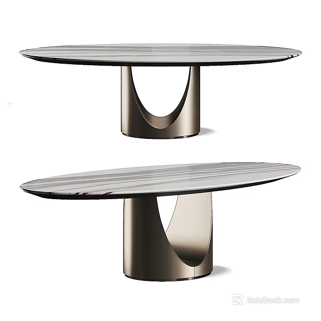 Modern Oval Dining Table With Marble Top And Unique Metal Base Design 3d model
