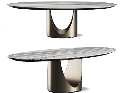 Modern Oval Dining Table With Marble Top And Unique Metal Base Design 3d model