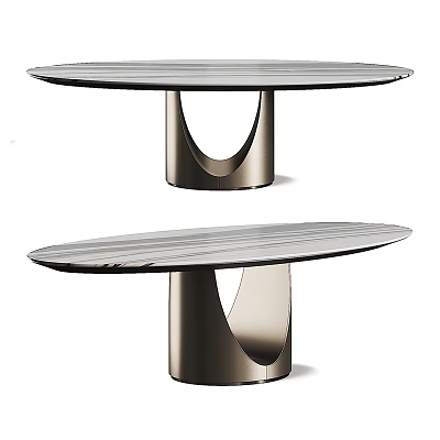 Modern Oval Dining Table With Marble Top And Unique Metal Base Design 3d model