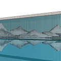 Blue Textured Feature Wall With Mountain Pattern And Water Reflection 3d model