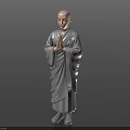 Bald Headed Man in Traditional Gray Robe with Hands Clasped in Prayer Position