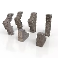 Broken Stone Pieces In Various Shapes With Textured Surfaces On White 3d model