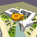 Modern Fire Station Architectural Design With Circular Orange Structure And Landscaped Paths