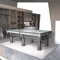 Contemporary Billiard Entertainment Table With Colorful Balls Cues And White Cue Ball On Gray Surface