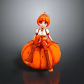 Woman With Orange Hair Sitting On Large Orange Pumpkin In White And Orange Outfit