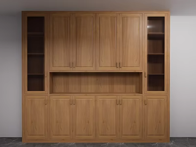 Wooden Light Wood Tone Sideboard with Open Shelves Middle Platform and Closed Cabinets 3d model