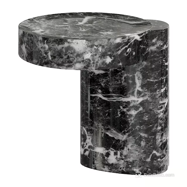 Modern Black And White Marble Side Table With Cylindrical Base And Round Top 3d model 