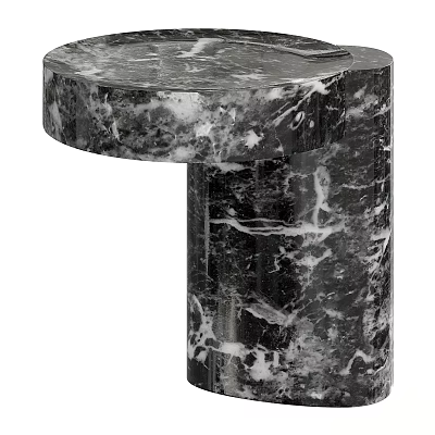 Modern Black And White Marble Side Table With Cylindrical Base And Round Top 3d model