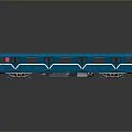 Blue Train Model with Windows White Stripes Red Logo on Black Background with Reflection