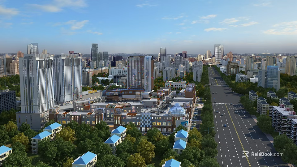 Aerial Planning Of Urban City With High Rise Buildings Streets And Greenery 3d model 