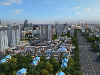 Aerial Planning Of Urban City With High Rise Buildings Streets And Greenery 3d model