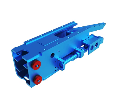 Blue Industrial Machinery Component With Red Wheels And Structural Frame 3d model