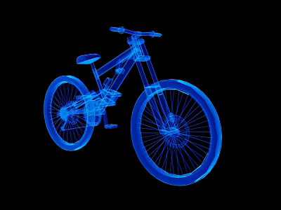 Blue Outline Bicycle on Black Background with 3D Digital Render Style 3d model