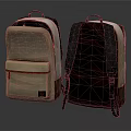 Beige Backpack With Front Pocket And Dark Brown Straps Front Back View