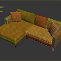 Modern Orange Tufted Sectional Sofa With Plush Cushions And Wooden Legs