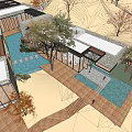 Modern Sales Office Building With Courtyard Water Feature Greenery Stone Wall And Glass Facade Design
