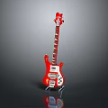 Red Electric Guitar With Glossy Body Metal Strings And Stand