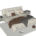 Modern Cream Style Double Bed Fabric Double Bed Bedside Cabinet Chandelier Cream Style Bedding 3d model