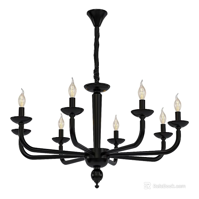 Black Classic Chandelier Design With Multiple Arms And Candle Style Bulbs 3d model 