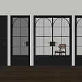 Black Casement Doors With Arched Glass Grid Design And Gold Handles In Modern Interior