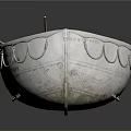 White Hull Boat With Red Interior Two Oars And Small Bucket