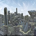 Birds Eye View Planning of Futuristic City with Modern Skyscrapers and Urban Design