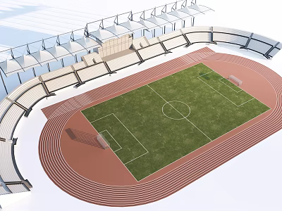 Soccer Field With Green Grass Running Track And Surrounding Stands Design 3d model