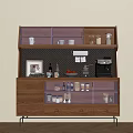 Wooden Sideboard with Open Shelves Cups Bowls Coffee Machine Drawers and Shutter Doors